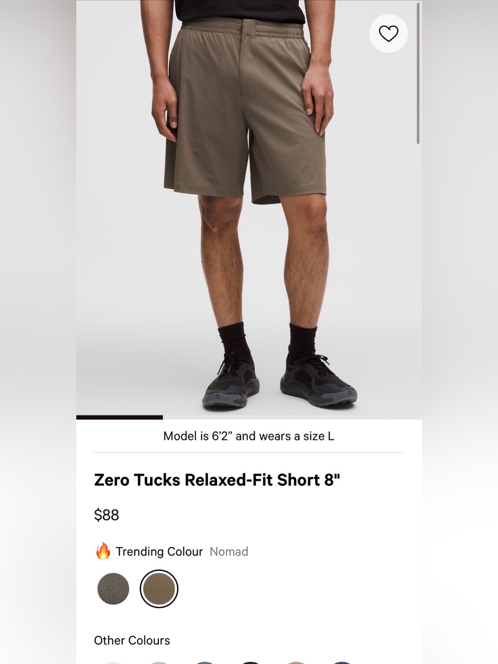 Lululemon zero tucks relaxed fit shorts 8”